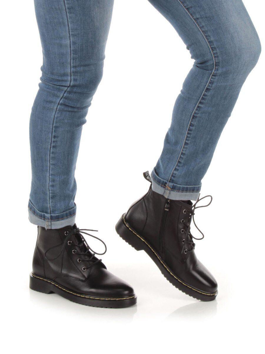 01-CCO22-1P BLACK Ботинки демисезонные женские (натуральная кожа, байка)