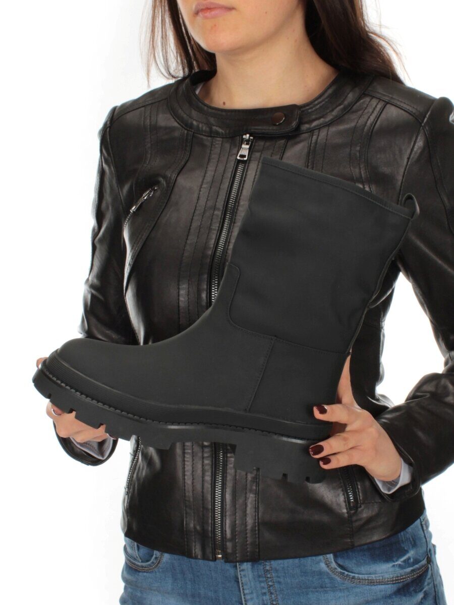 04-C186M BLACK Ботинки зимние женские (натуральная кожа (нубук) натуральный мех)