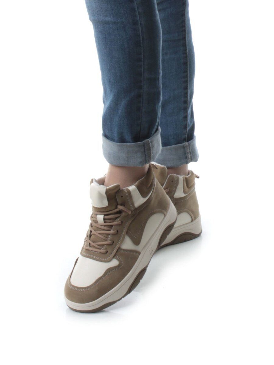 05-P83-2Z WHITE/BROWN Кроссовки женские зимние (натуральная и искусственная кожа, шерсть)