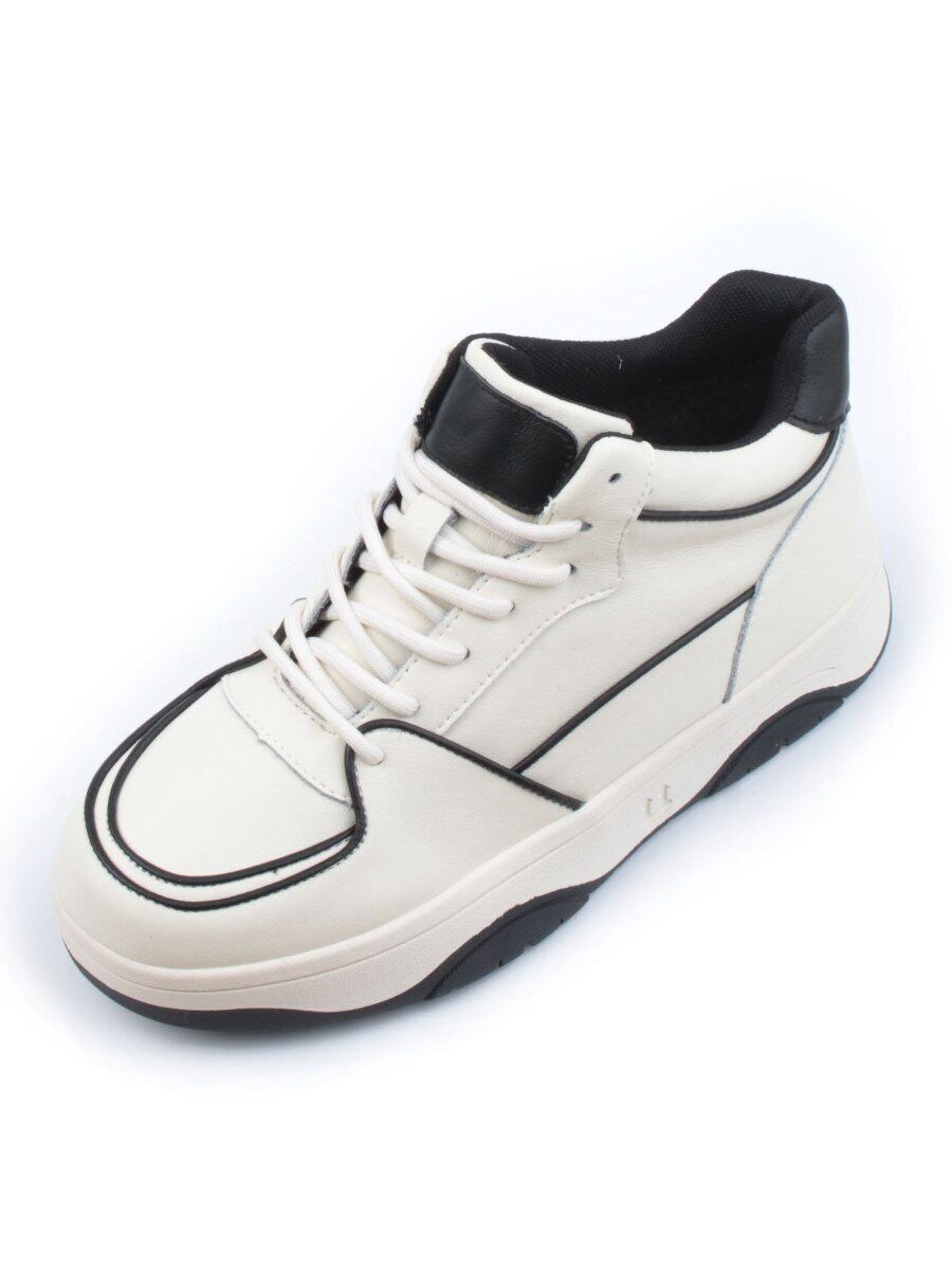 05-P90-1Z LT. BEIGE/BLACK Кроссовки женские зимние (натуральная и искусственная кожа, шерсть)