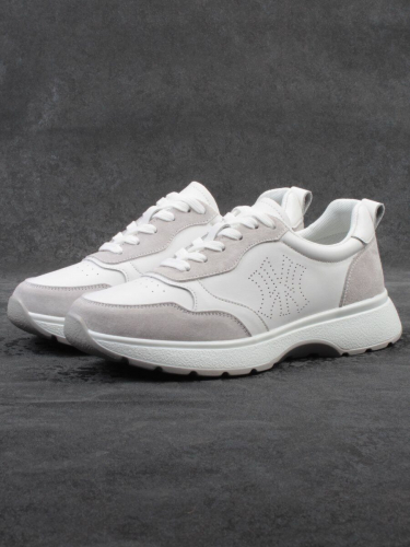 03-YC527-2 WHITE/GRAY Кроссовки женские (натуральная кожа)