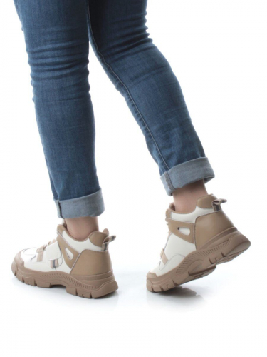 05-P51-2Z BEIGE Кроссовки женские зимние (натуральная и искусственная кожа, шерсть)