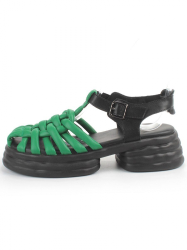 08-PEAG48-2 BLACK/GREEN Босоножки женские (натуральная кожа)