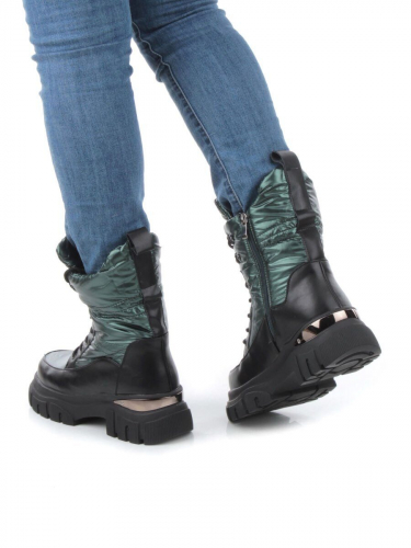 02-FAR137-3Z GREEN/BLACK Дутики женские (искусственная кожа, плащевая ткань, шерсть)
