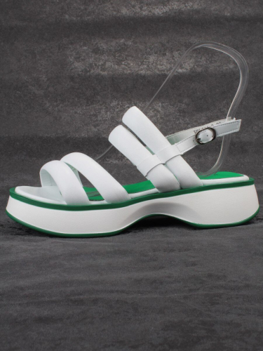 08-PEL266-3 WHITE/GREEN Босоножки женские (натуральная кожа)