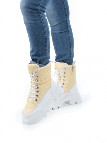 02-FAS99-5Z YELLOW/WHITE Дутики женские (искусственная кожа, плащевая ткань, шерсть)