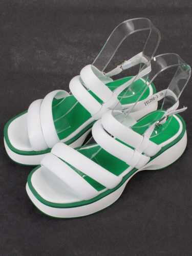 08-PEL266-3 WHITE/GREEN Босоножки женские (натуральная кожа)
