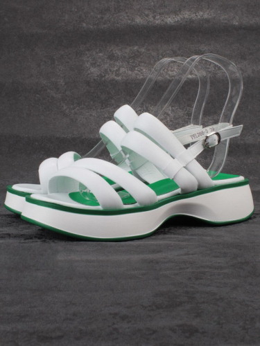 08-PEL266-3 WHITE/GREEN Босоножки женские (натуральная кожа)