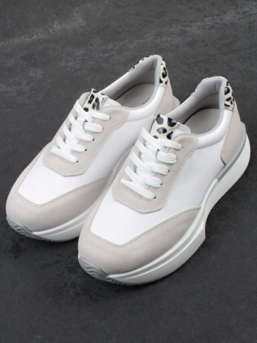 03-YG497-1 WHITE/GREY Кроссовки женские (натуральная кожа)