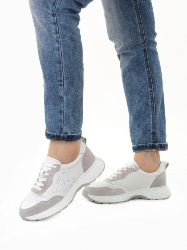 03-YC527-2 WHITE/GRAY Кроссовки женские (натуральная кожа)