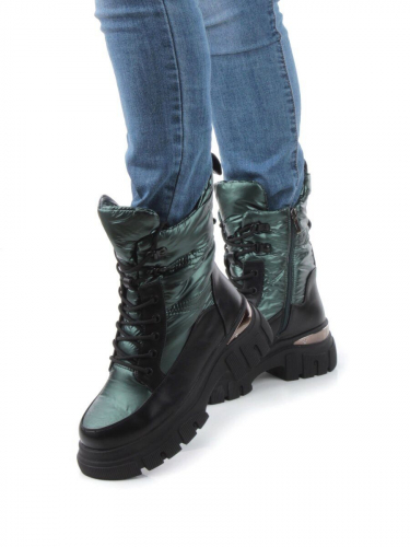 02-FAR137-3Z GREEN/BLACK Дутики женские (искусственная кожа, плащевая ткань, шерсть)