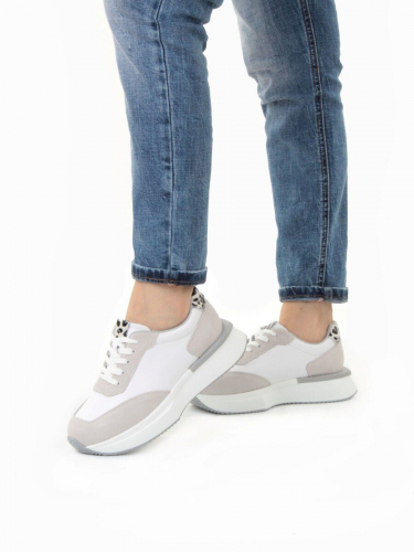 03-YG497-1 WHITE/GREY Кроссовки женские (натуральная кожа)
