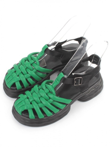 08-PEAG48-2 BLACK/GREEN Босоножки женские (натуральная кожа)