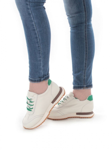 05-PDJ66-2 BEIGE/GREEN Кроссовки женские (натуральная кожа)