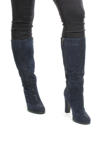 02-F65-011M DARK BLUE Сапоги зимние женские (натуральная замша, натуральный мех (полностью))