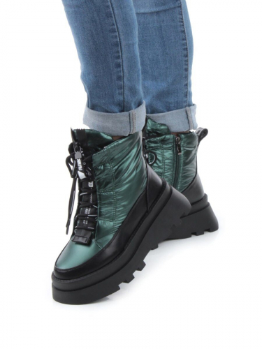02-FAS16-3Z GREEN/BLACK Дутики женские (искусственная кожа, плащевая ткань, шерсть)