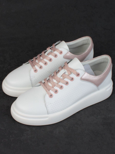 05-PDXT13-2 WHITE/PINK Кроссовки женские (натуральная кожа)