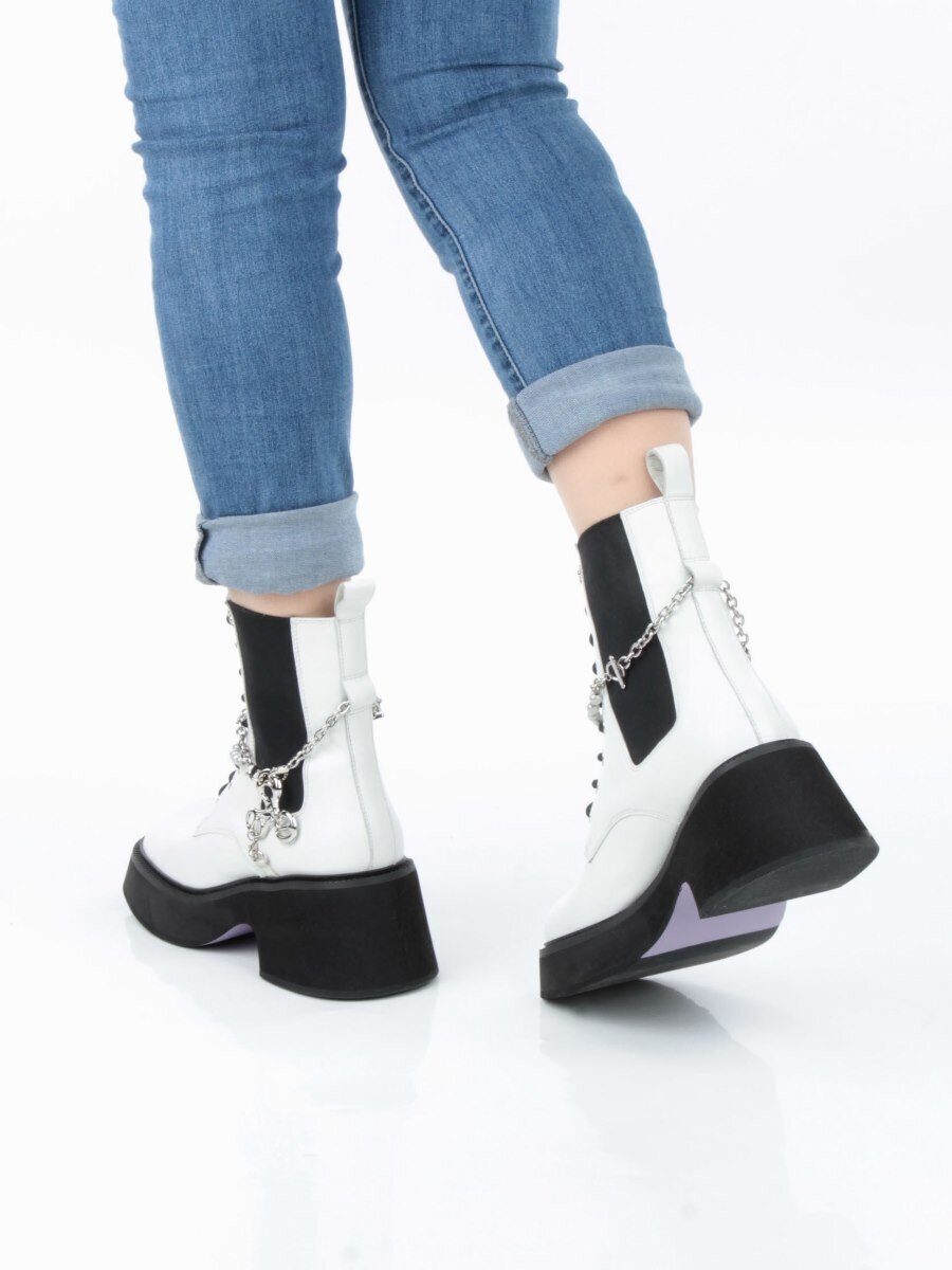 01-GZ6190-L61 WHITE Ботинки демисезонные женские (натуральная кожа)
