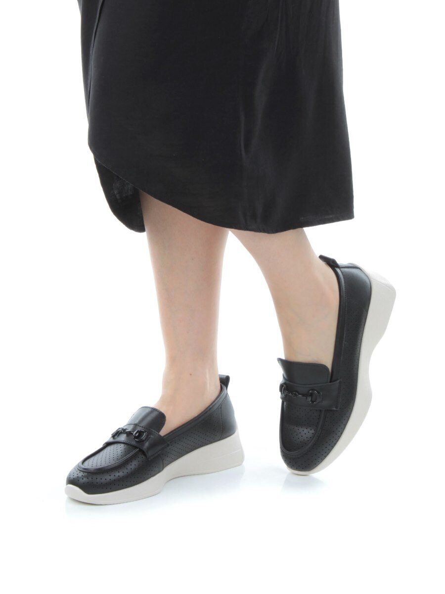 03-DXT49-3 BLACK Лоферы женские на широкую ногу (натуральная кожа)