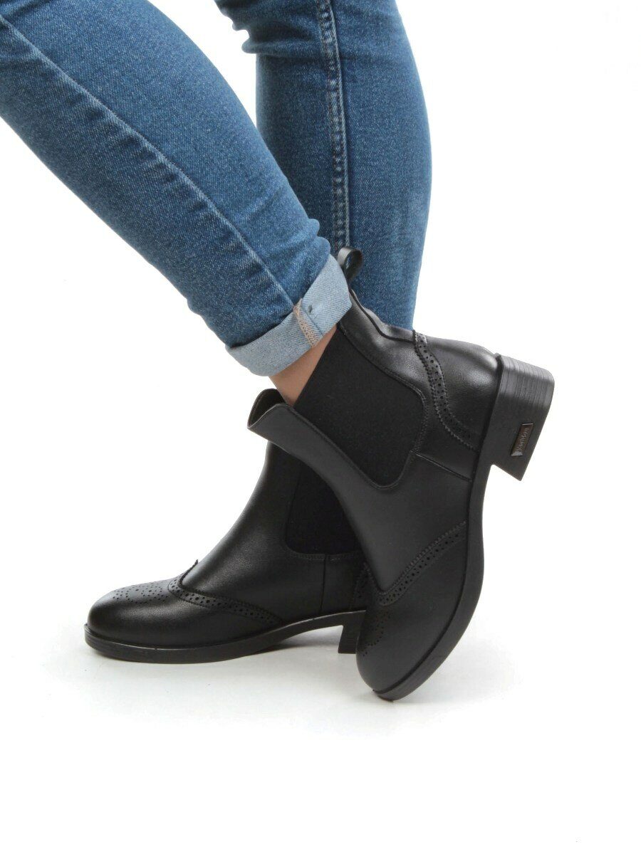 01-5572-1 BLACK Ботинки демисезонные женские (натуральная кожа, байка)