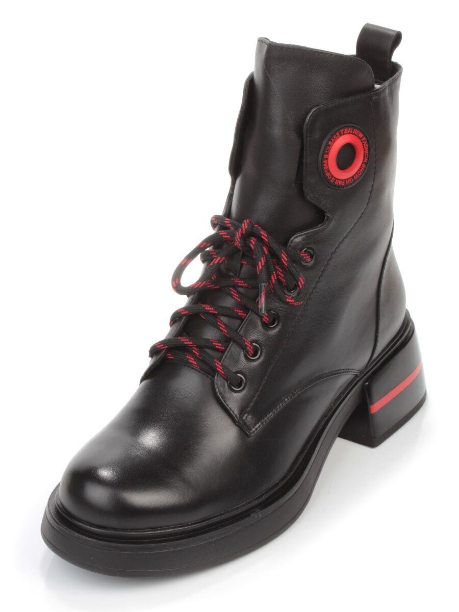 01-P514-1 BLACK/RED Ботинки демисезонные женские (натуральная кожа, байка)