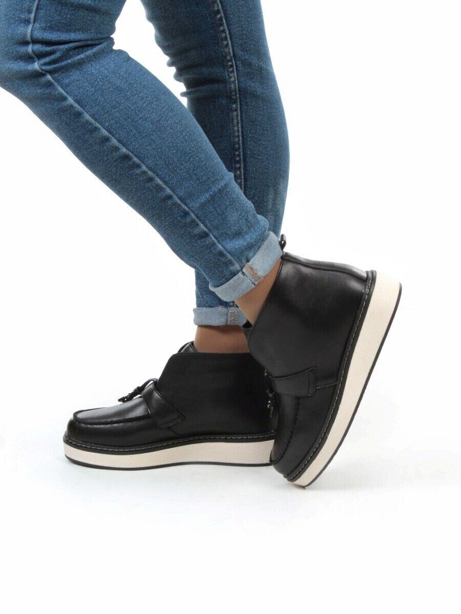 01-5172-1 BLACK Ботинки женские демисезонные (натуральная кожа, байка)