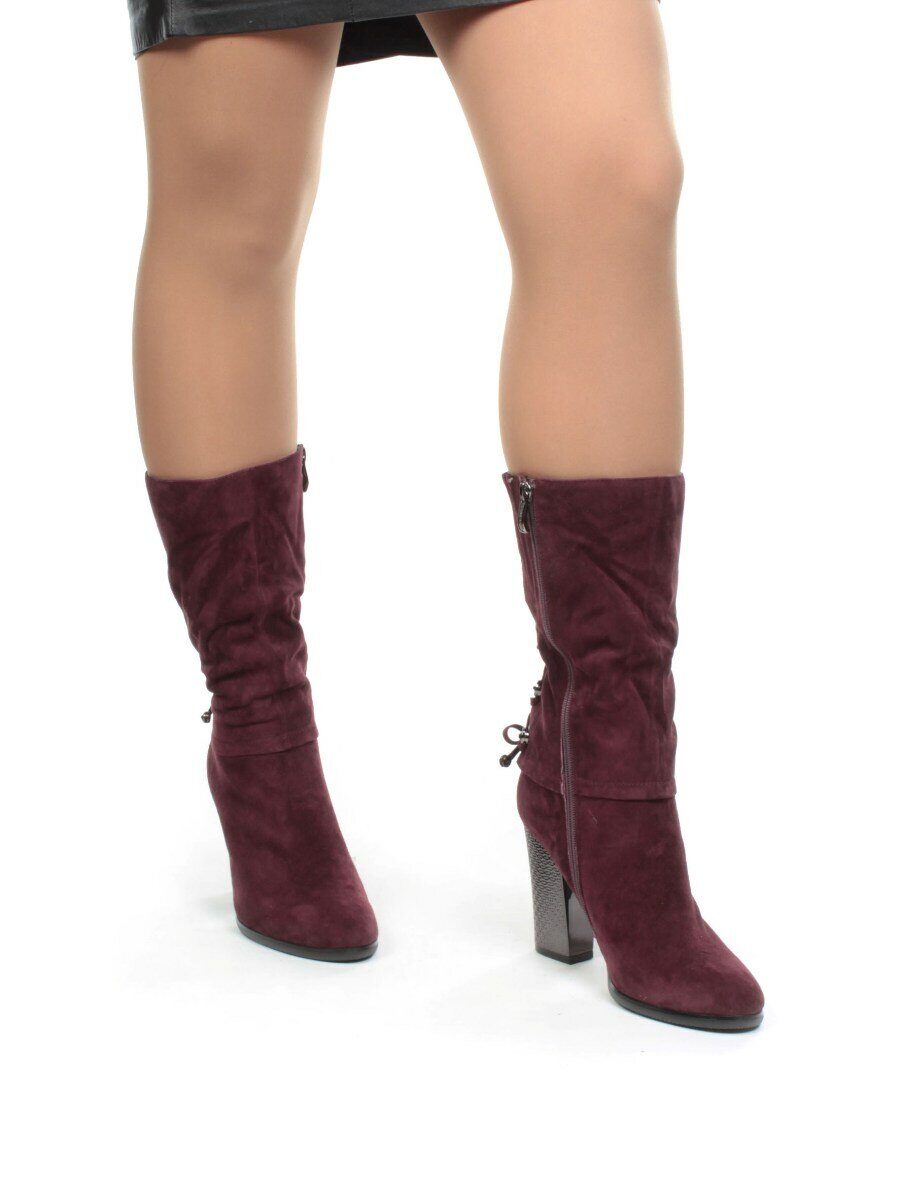 02-YF189-203M PURPLE Полусапоги зимние женские (натуральная замша, натуральный мех (еврозима))