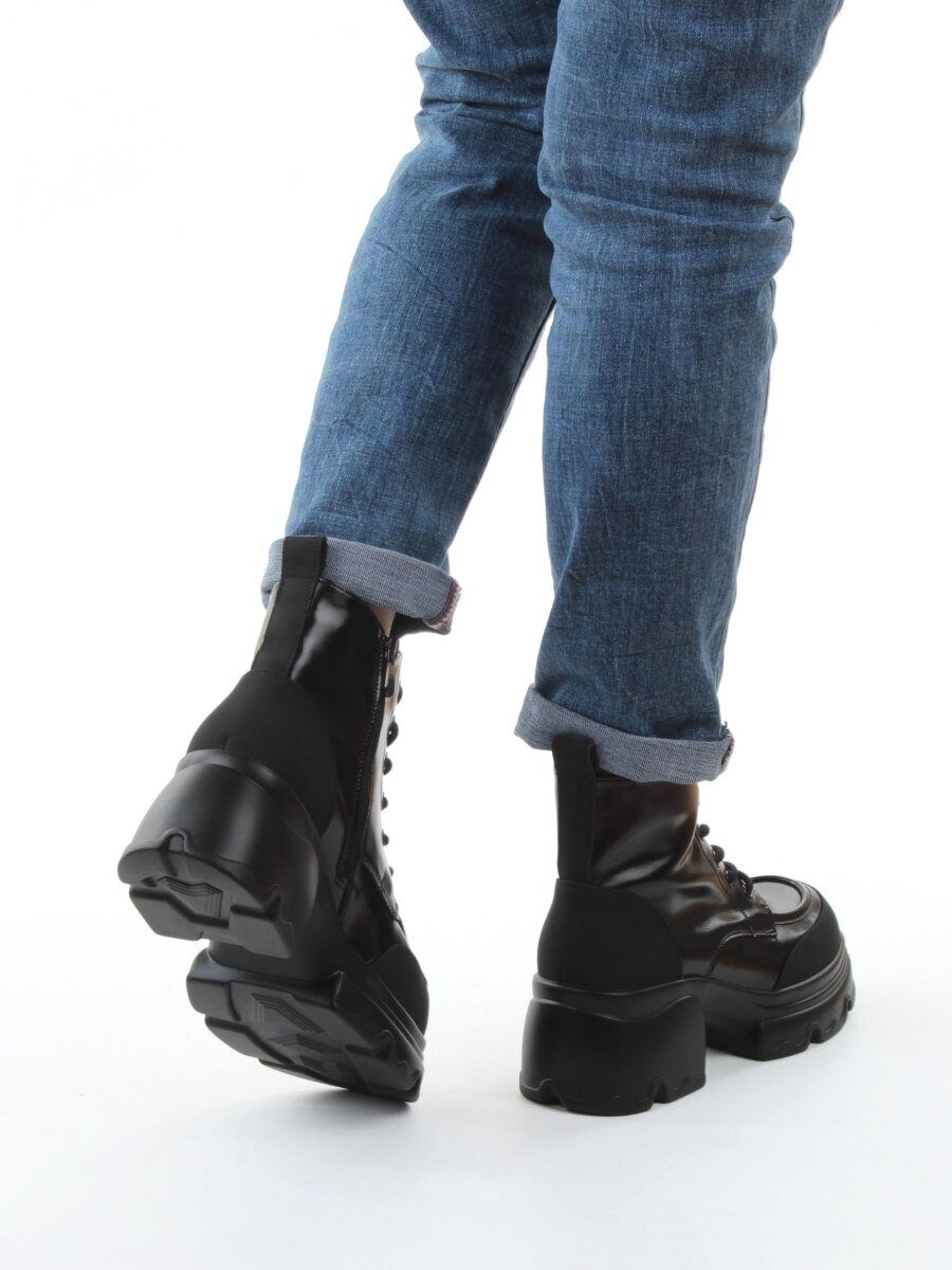 01-F591-1 BLACK Ботинки демисезонные женские (натуральная кожа, искусственная кожа)