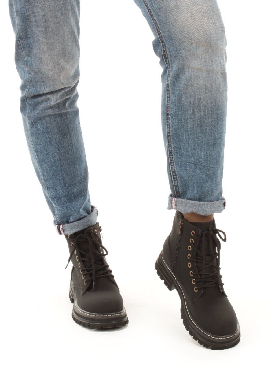 01-P8306-2 BLACK Ботинки демисезонные женские (натуральная кожа)