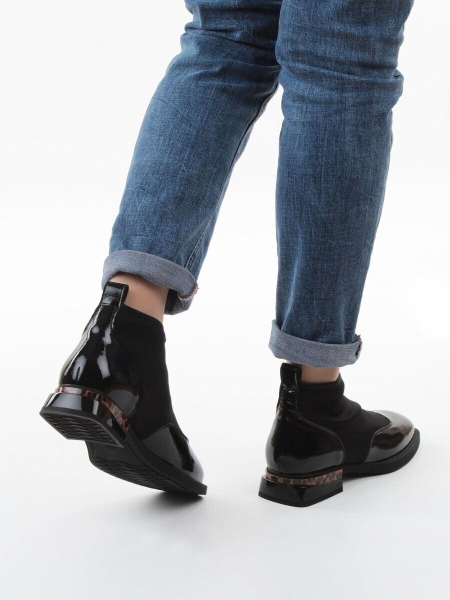 01-B44B-81AG BLACK Ботинки демисезонные женские (натуральная кожа, текстиль, байка)