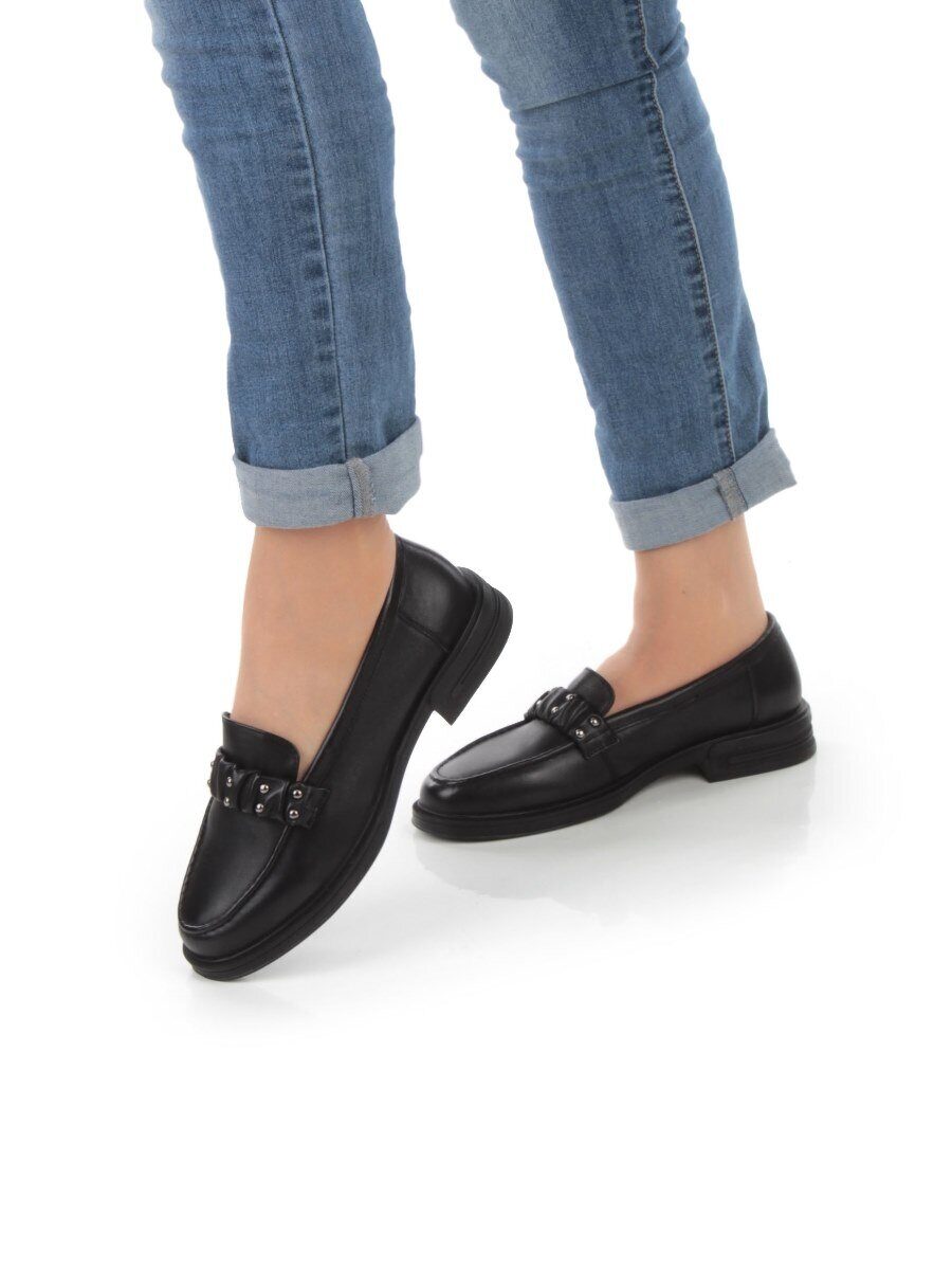 03-DYL140-1 BLACK Лоферы женские (натуральная кожа)