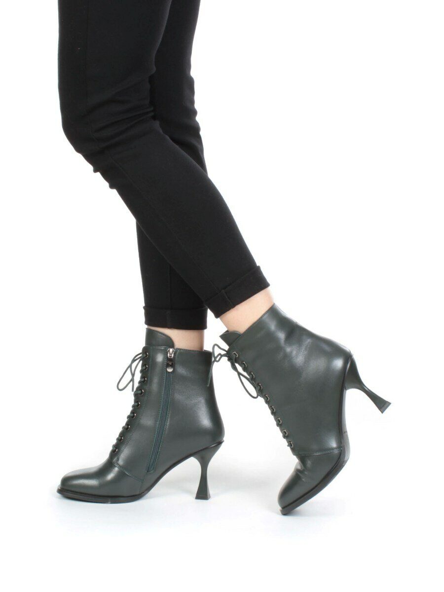 04-E29W-15AF GREEN Ботильоны зимние женские (натуральная кожа, натуральный мех)