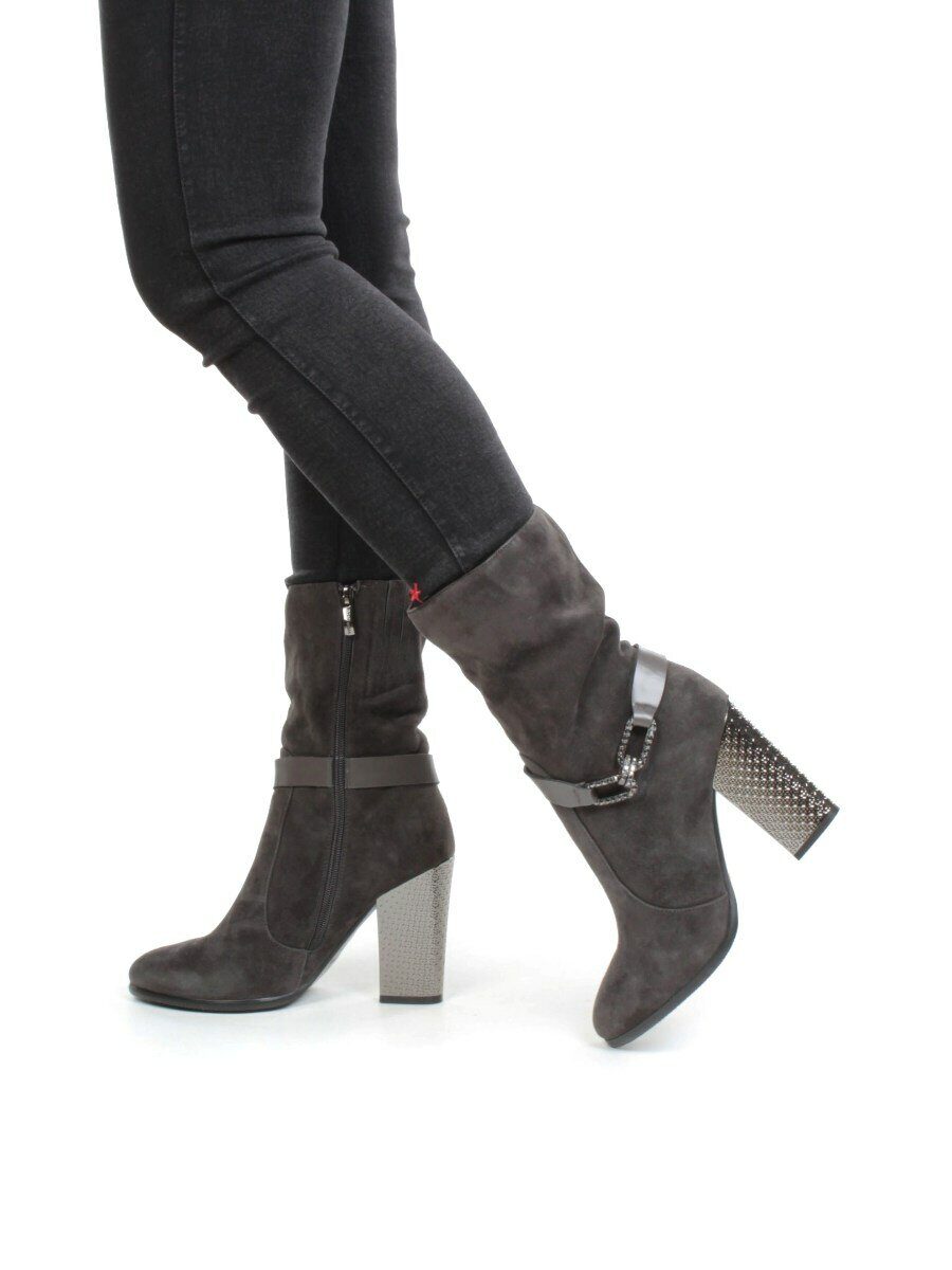 YF189-062M DK.GREY Полусапоги зимние женские (натуральная замша, натуральный мех (еврозима))