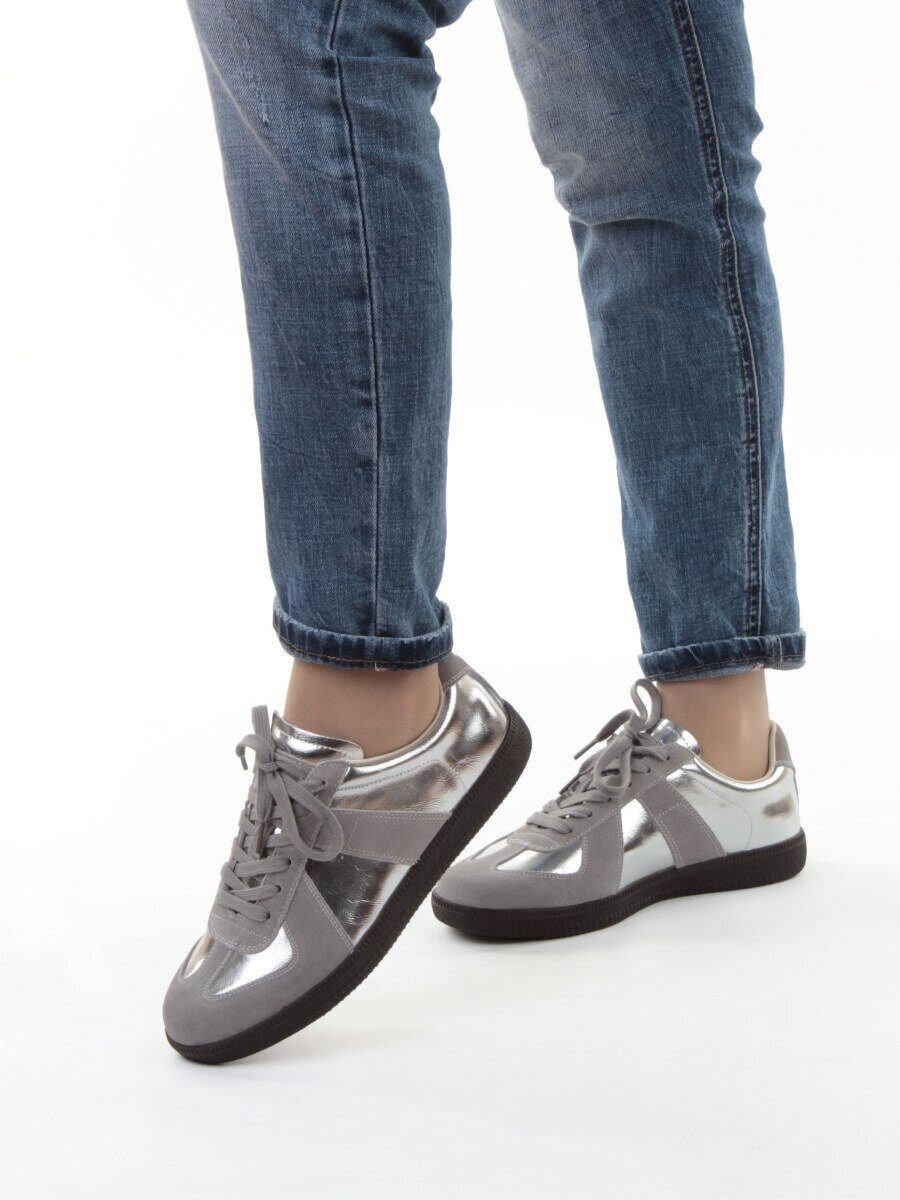 03-2106-2 DK. GREY/SILVER Кеды женские (натуральная кожа)