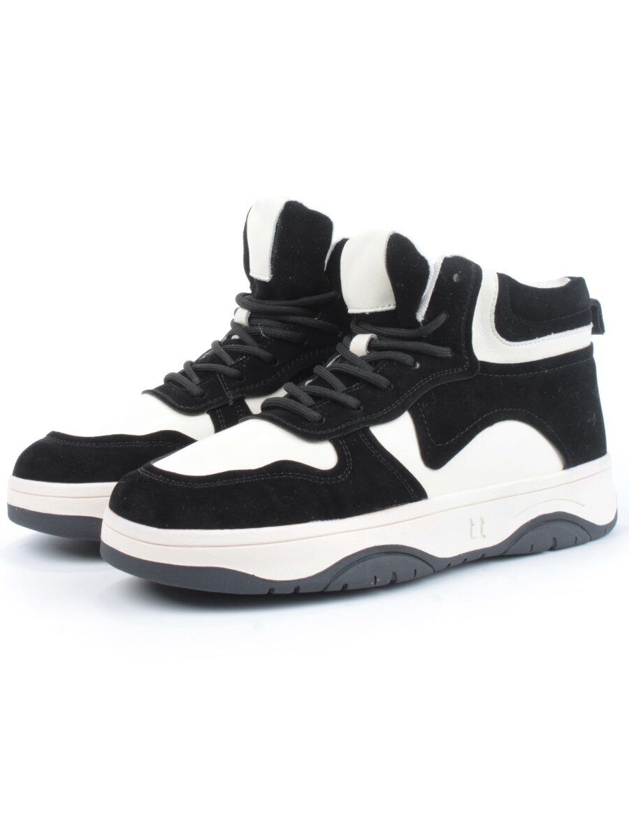 05-P83-1Z BLACK/WHITE Кроссовки женские зимние (натуральная кожа, шерсть)