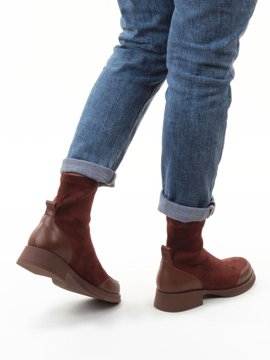 01-H24B-34HJ BROWN Ботинки демисезонные женские (натуральная кожа, искусственная замша)