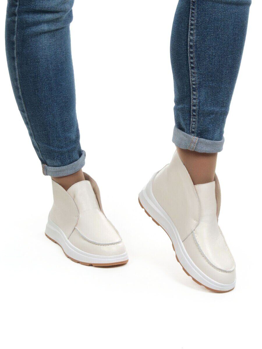 01-5280-2 WHITE Ботинки демисезонные женские (натуральная кожа, байка)