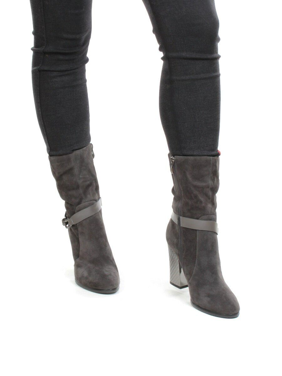 YF189-062M DK.GREY Полусапоги зимние женские (натуральная замша, натуральный мех (еврозима))