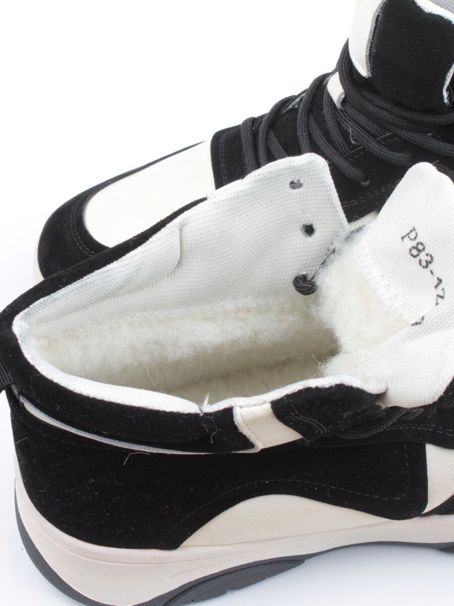 05-P83-1Z BLACK/WHITE Кроссовки женские зимние (натуральная кожа, шерсть)