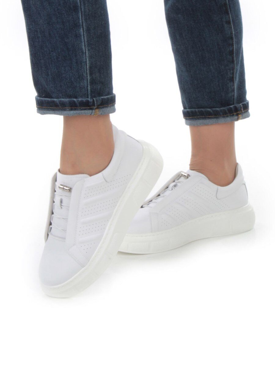 05-PDL256-1 WHITE Кроссовки женские (натуральная кожа)