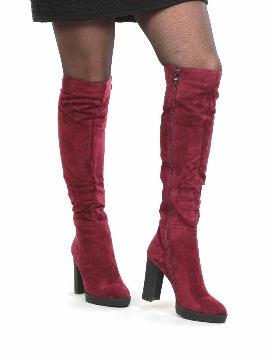 02-A163W-179X WINE Ботфорты зимние женские (натуральная замша, натуральный мех (еврозима))
