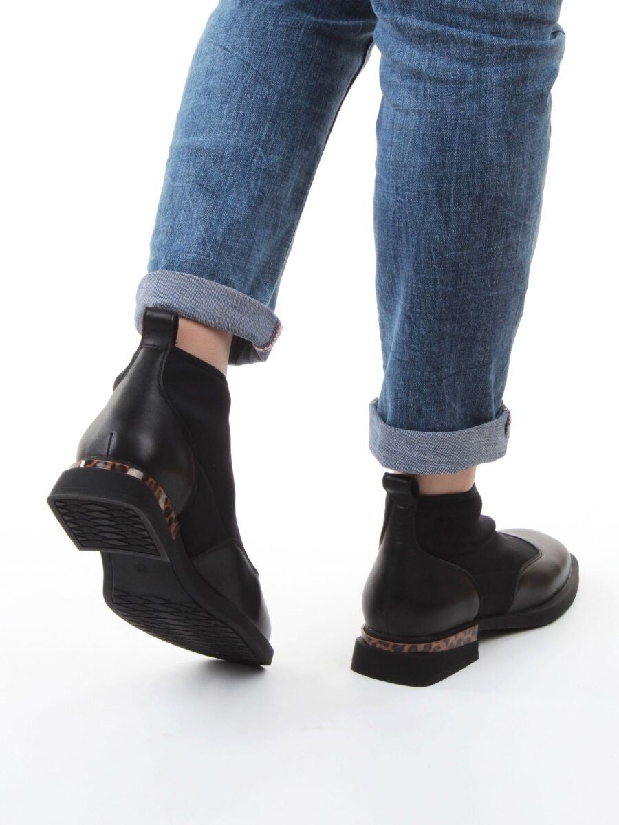 01-B44B-81A BLACK Ботинки демисезонные женские (натуральная кожа, текстиль, байка)