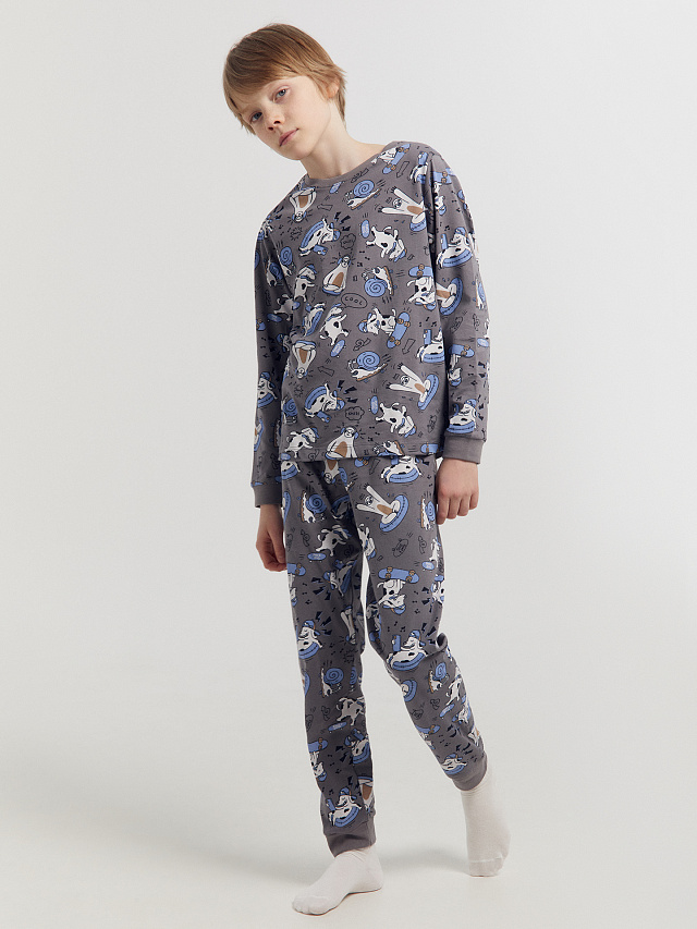 Комплект для мальчиков (джемпер, брюки) серый с принтом
