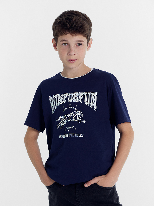 Футболка для мальчиков синяя с печатью