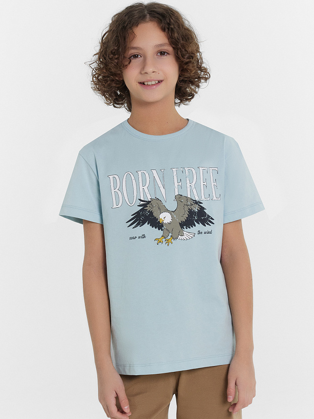 Футболка для мальчиков голубая с принтом и надписью