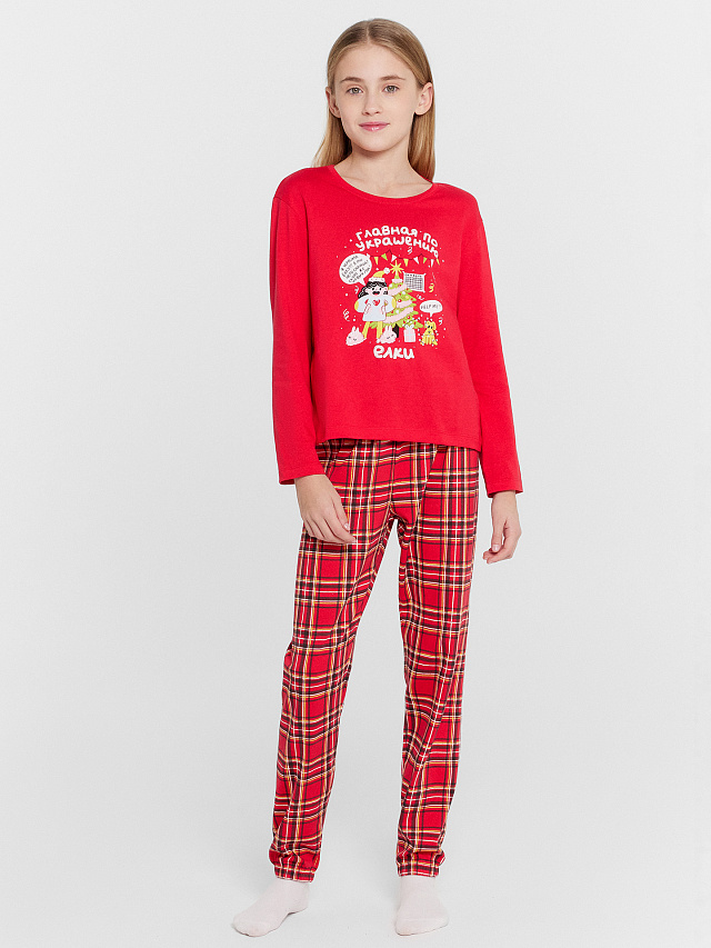 Пижама для девочек красная с принтом