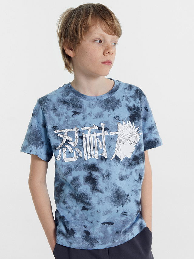 Футболка для мальчиков голубая с дизайнерским принтом