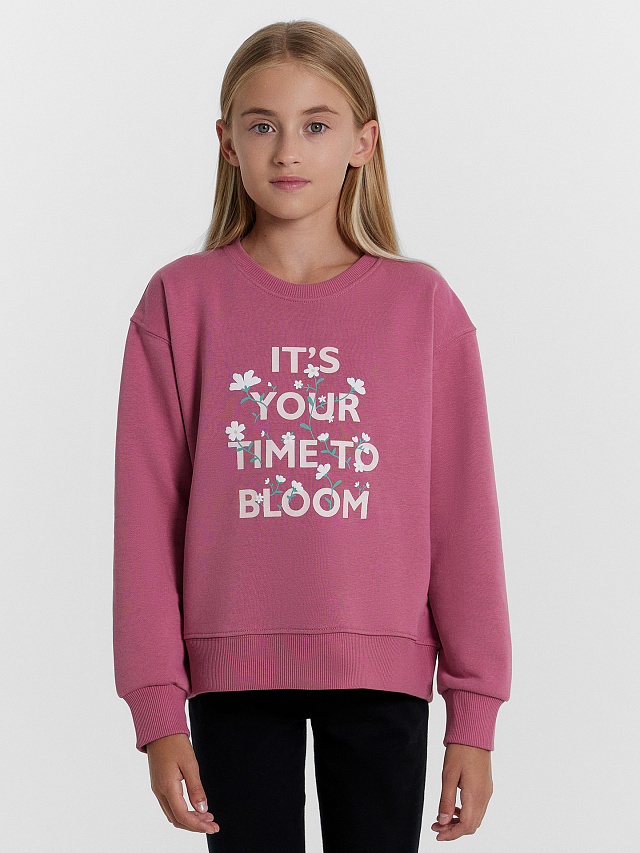 Свитшот для девочек в темно-розовом оттенке с печатью