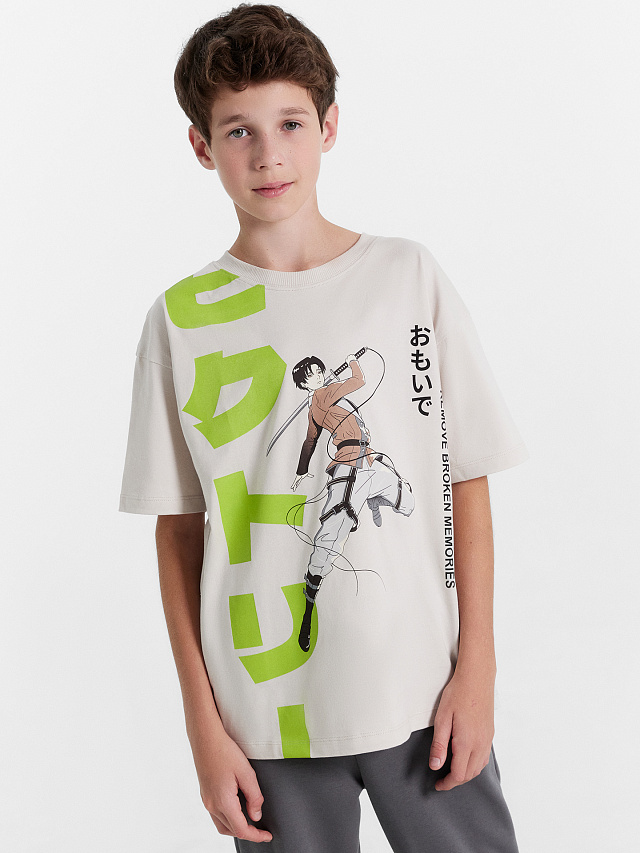 Футболка для мальчиков в сером оттенке с аниме