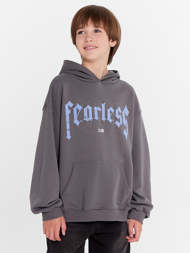 Худи для мальчиков серое с печатью